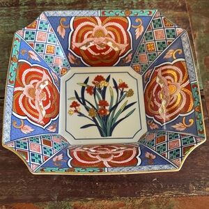 VTG Shibata Imari Gilt Freesia Porcelain Square Lobed Oriental Noodle Bowl 10"